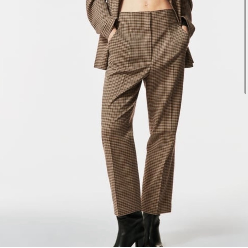 Zara High Waisted Plaid Pants, Beige/Brown, Small, 2761/258